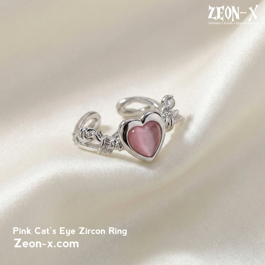 Pink Cat’s Eye Zircon Ring – Sweet Cool Love Thorn Design(Code: ZX#114)