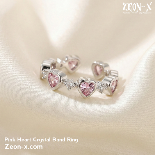Pink Heart Crystal Band Ring (Code: ZX#126)
