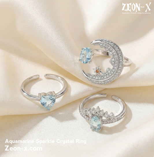 Aquamarine Sparkle Crystal Open Ring (Product Code: ZX#656) 💎