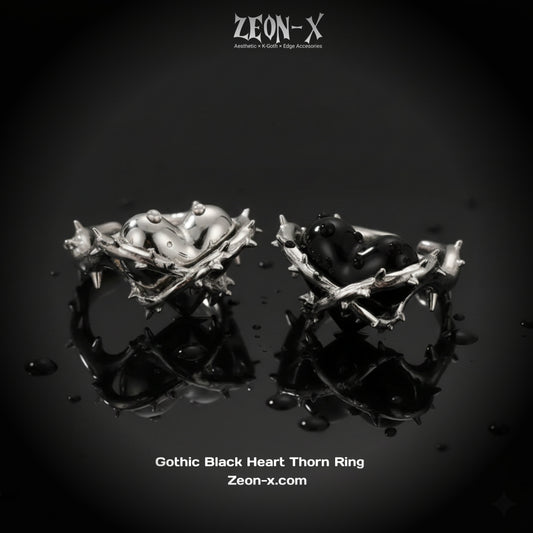 Gothic Black Heart Thorn Ring(Code: ZX#107)