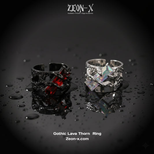 Gothic Lava Thorn Crystal Ring – Adjustable Open Ring(Code: ZX#108)