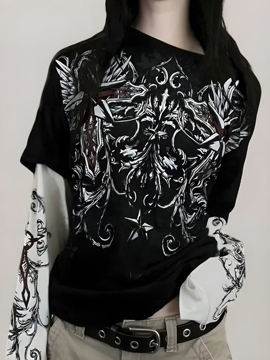 Women's Y2k Fairy Grunge T Shirts Punk Gothic Vintage Graphic Print Aesthetic Top