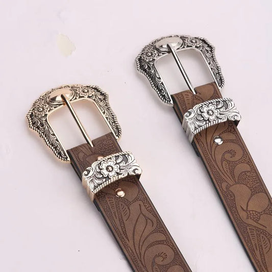 Retro Western Floral Buckle Belt (Code-ZX#742)
