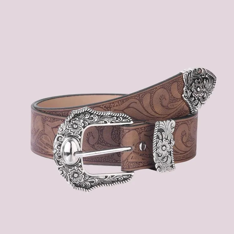 Retro Western Floral Buckle Belt (Code-ZX#742)