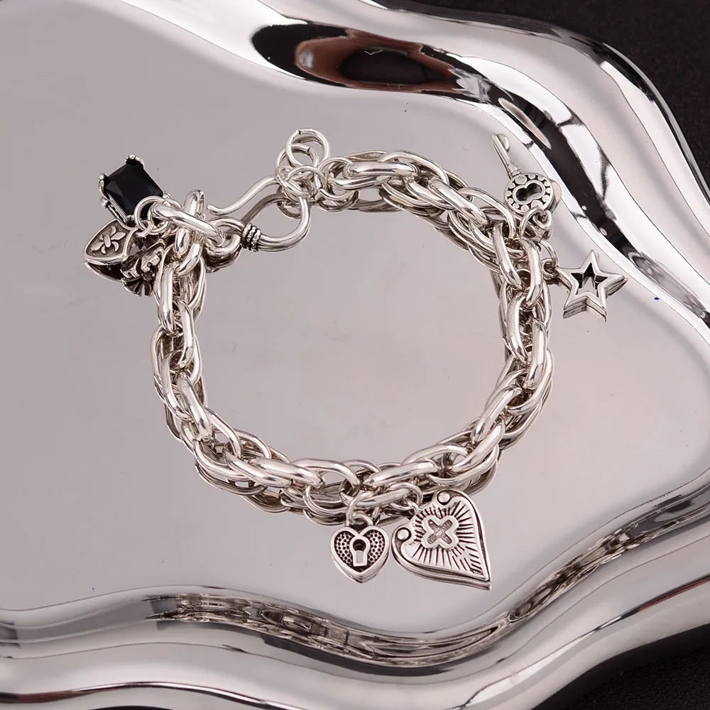 Locked Heart Gothic Chain Bracelet (Code-ZX#597)