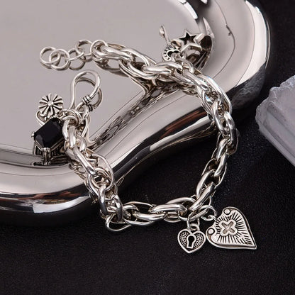 Locked Heart Gothic Chain Bracelet (Code-ZX#597)