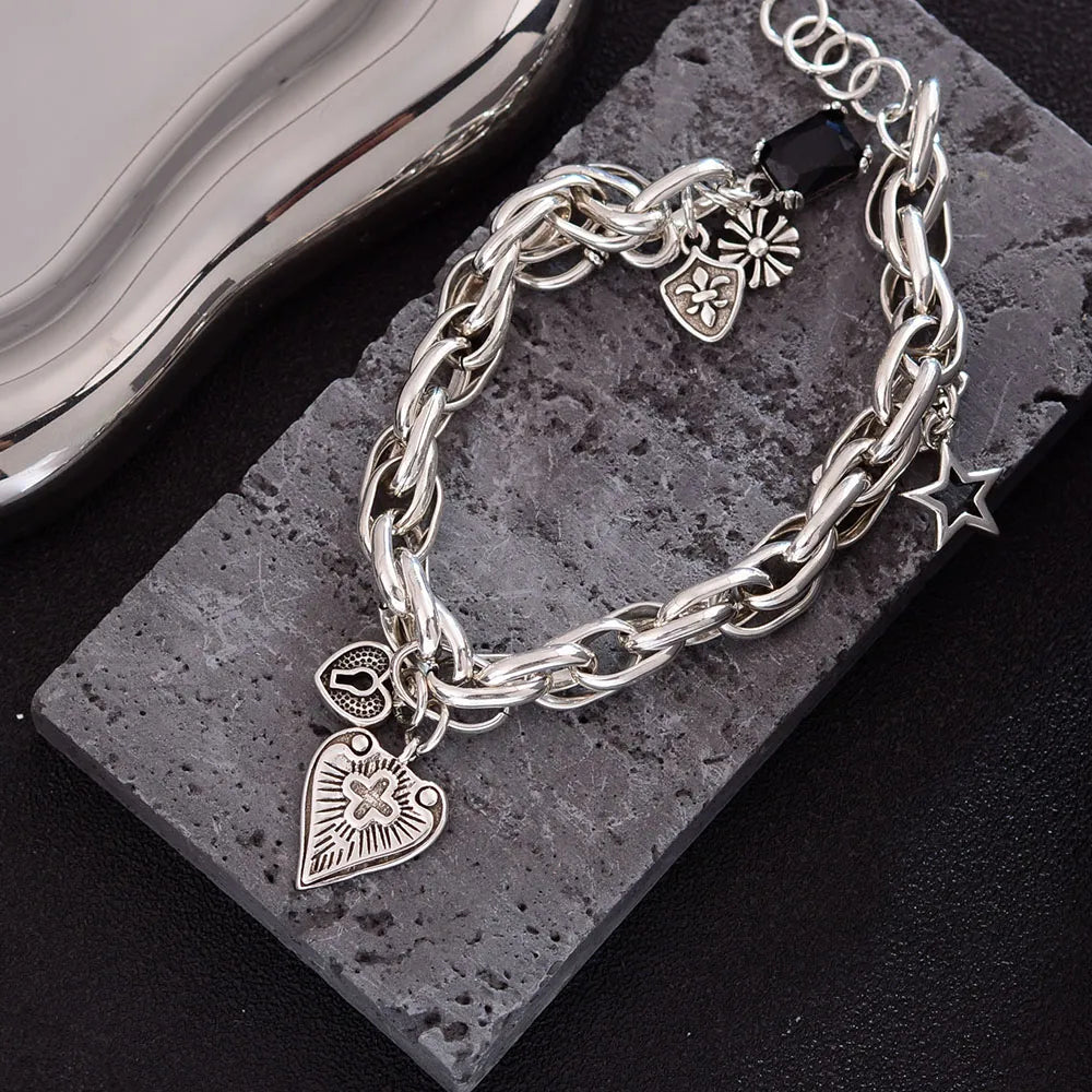 Locked Heart Gothic Chain Bracelet (Code-ZX#597)