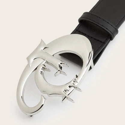 Gothic Silver “T” Buckle Leather Belt (Code-ZX#741)