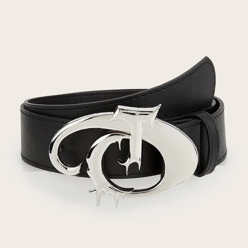 Gothic Silver “T” Buckle Leather Belt (Code-ZX#741)