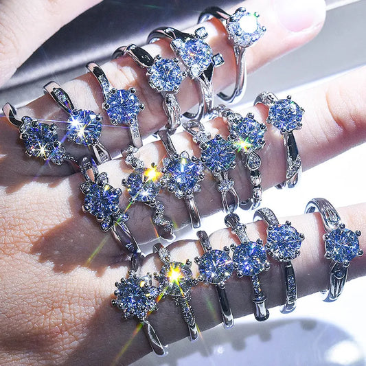 Brilliant Zircon Crystal Silver Adjustable Rings Collection