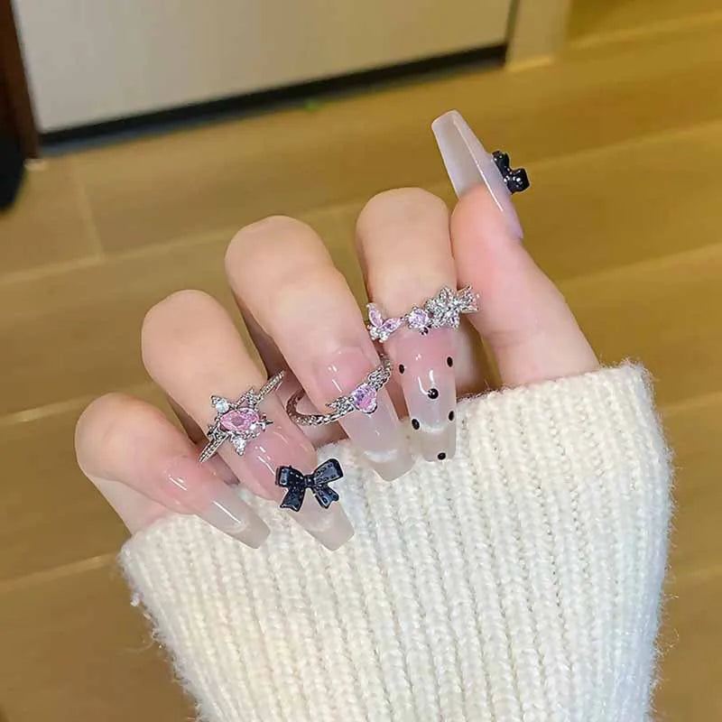 Starry Heart Bow Zircon – Adjustable Open Ring(Code: ZX#116)