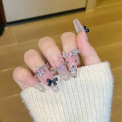 Starry Heart Bow Zircon – Adjustable Open Ring(Code: ZX#116)