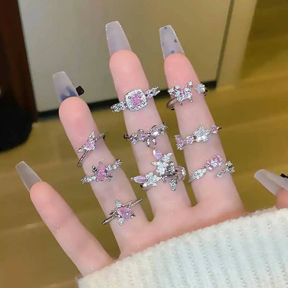 Starry Heart Bow Zircon – Adjustable Open Ring(Code: ZX#116)