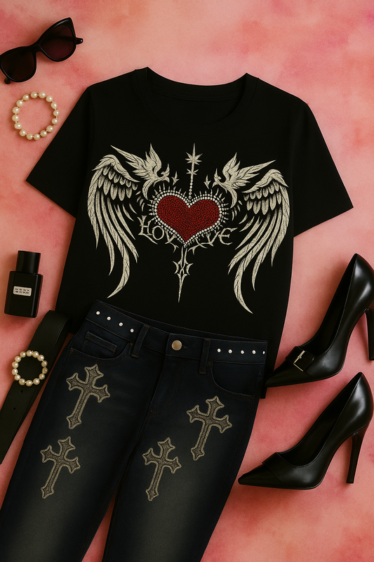 Crimson Wings Gothic Heart T-Shirt T-Shirt – Gothic Aesthetic Streetwear