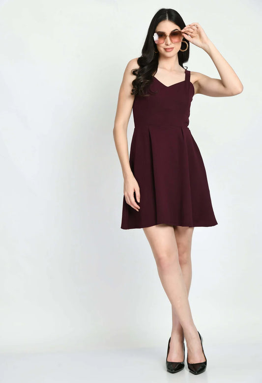 Women's Fit and Flare Wine Dress