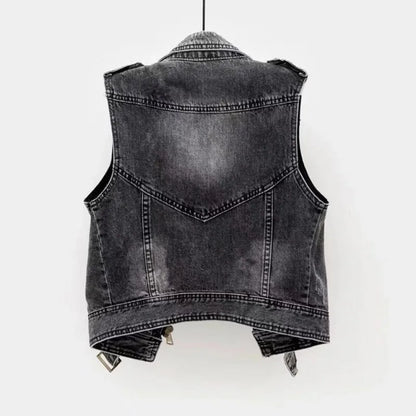 Vintage Washed Denim Biker Vest (Code-ZX#385)