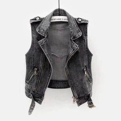 Vintage Washed Denim Biker Vest (Code-ZX#385)