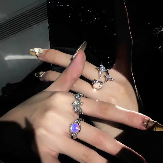 Y2K Star & Rose Crystal Ring