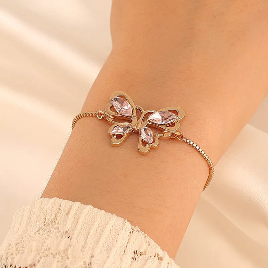 Crystal Butterfly Charm Bracelet – Adjustable Gold & Silver Elegant Jewelry