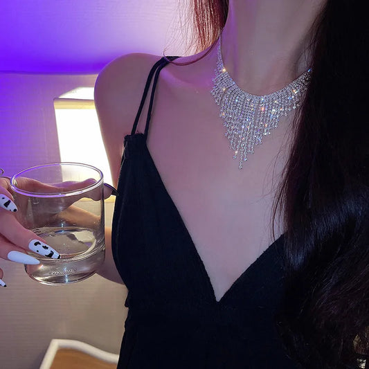 Crystal Cascade Statement Necklace (Code-ZX#10)