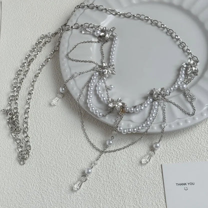 Multi-Layer Pearl Flower Waterdrop Tassel Waist Chain