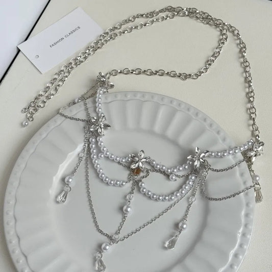 Multi-Layer Pearl Flower Waterdrop Tassel Waist Chain