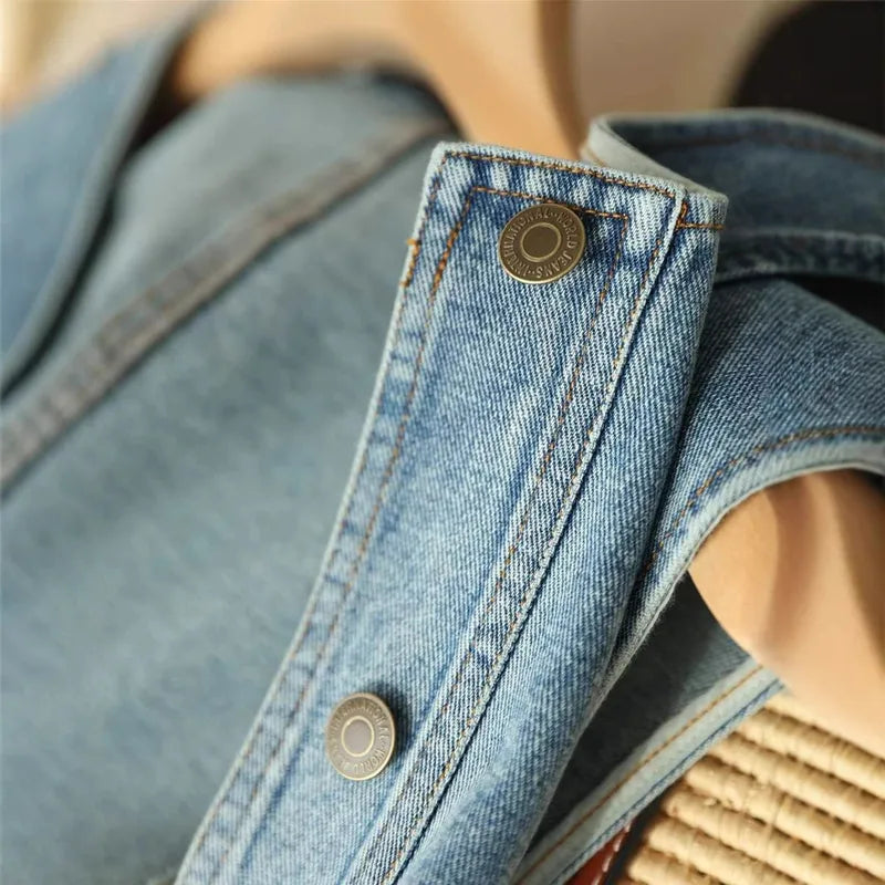 Casual Light Blue Denim Vest (Code-ZX#387)