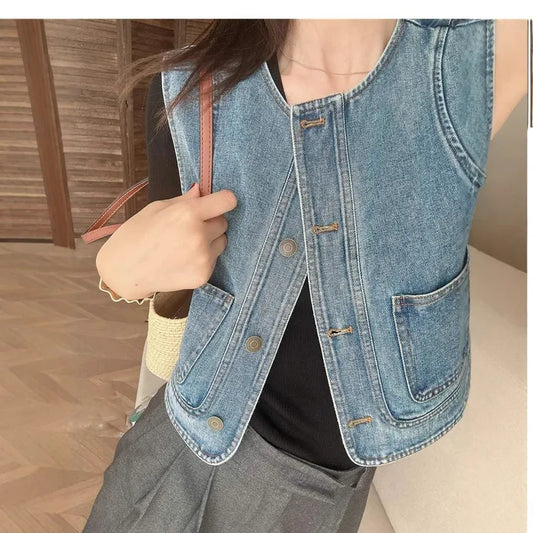 Casual Light Blue Denim Vest (Code-ZX#387)
