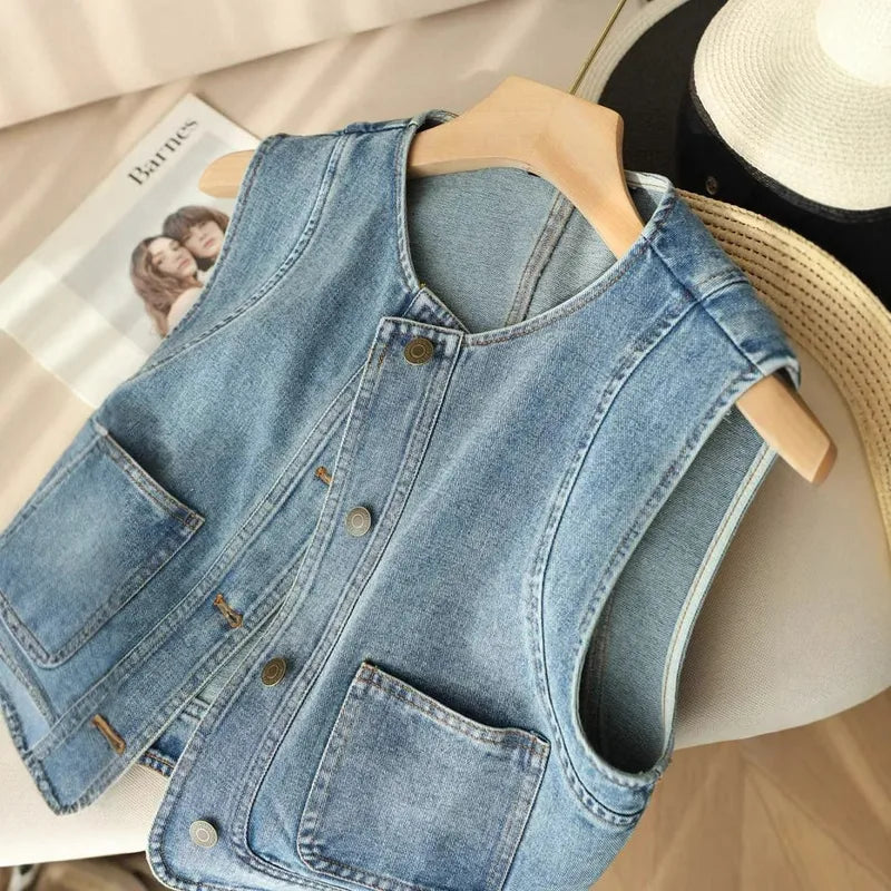 Casual Light Blue Denim Vest (Code-ZX#387)