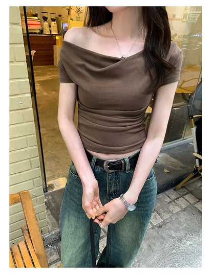 Women's Off-Shoulder Slim Fit Short Sleeve Casual Top