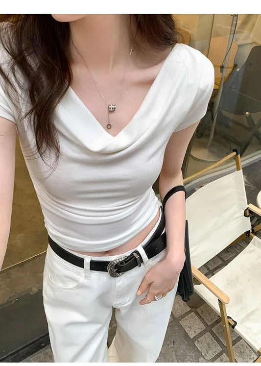 Women's Off-Shoulder Slim Fit Short Sleeve Casual Top