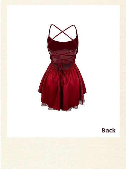 Women's Elegant White Satin Mini Dress – Sleeveless Spaghetti Strap Backless Party Dress