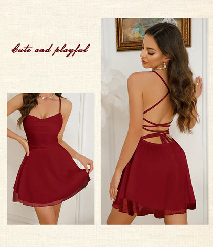 Women's Elegant White Satin Mini Dress – Sleeveless Spaghetti Strap Backless Party Dress
