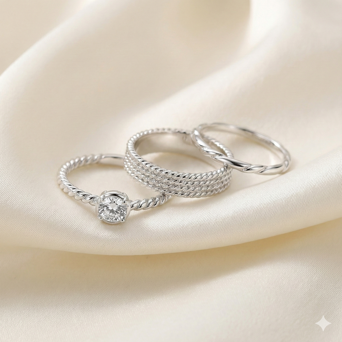 Silver Serenity Trio Ring Set (Code-ZX#778)