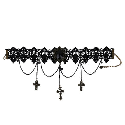 Gothic Dark Lolita Lace Cross Punk Clavicle Chain Choker Neck Collar Female