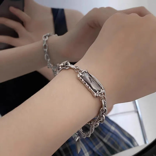 Gray Agate Chain Bracelet – Trendy Titanium Steel Design