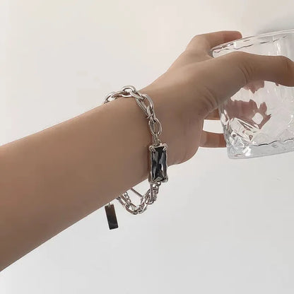 Gray Agate Chain Bracelet – Trendy Titanium Steel Design