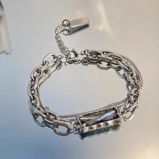 Gray Agate Chain Bracelet – Trendy Titanium Steel Design