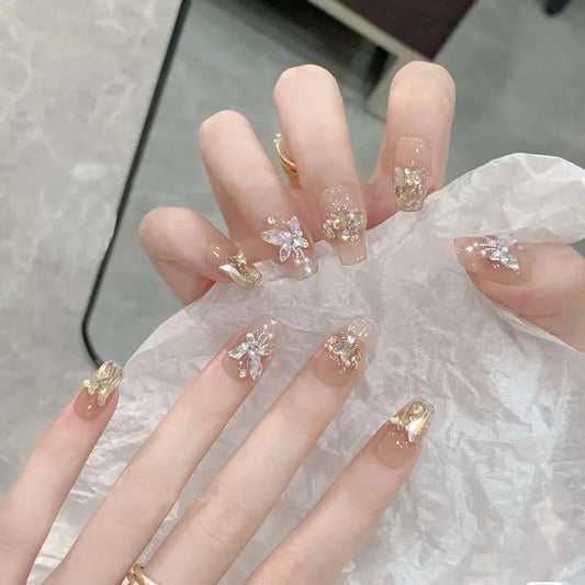 Golden Butterfly Crystal Nail Set (Code-ZX#407)