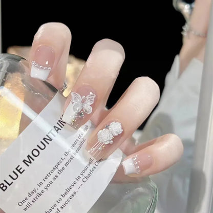 White Butterfly Pearl Nail Set (Code-ZX#406)