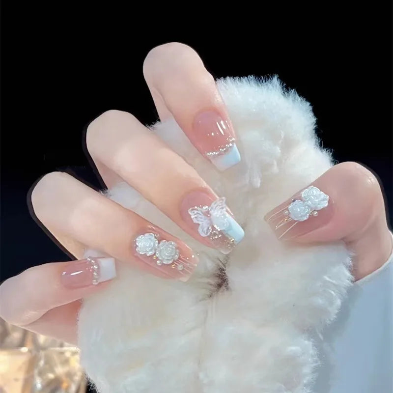 White Butterfly Pearl Nail Set (Code-ZX#406)