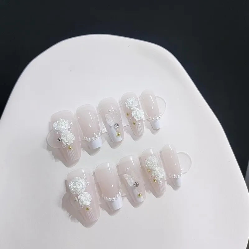 White Butterfly Pearl Nail Set (Code-ZX#406)