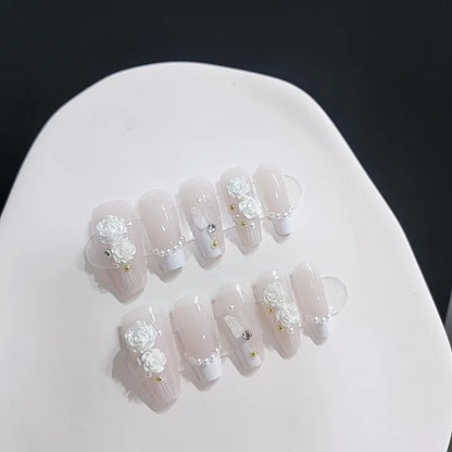White Butterfly Pearl Nail Set (Code-ZX#406)
