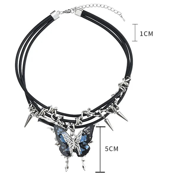 Gothic Punk Choker Set – Spiked Chain with Butterfly & Star Pendants