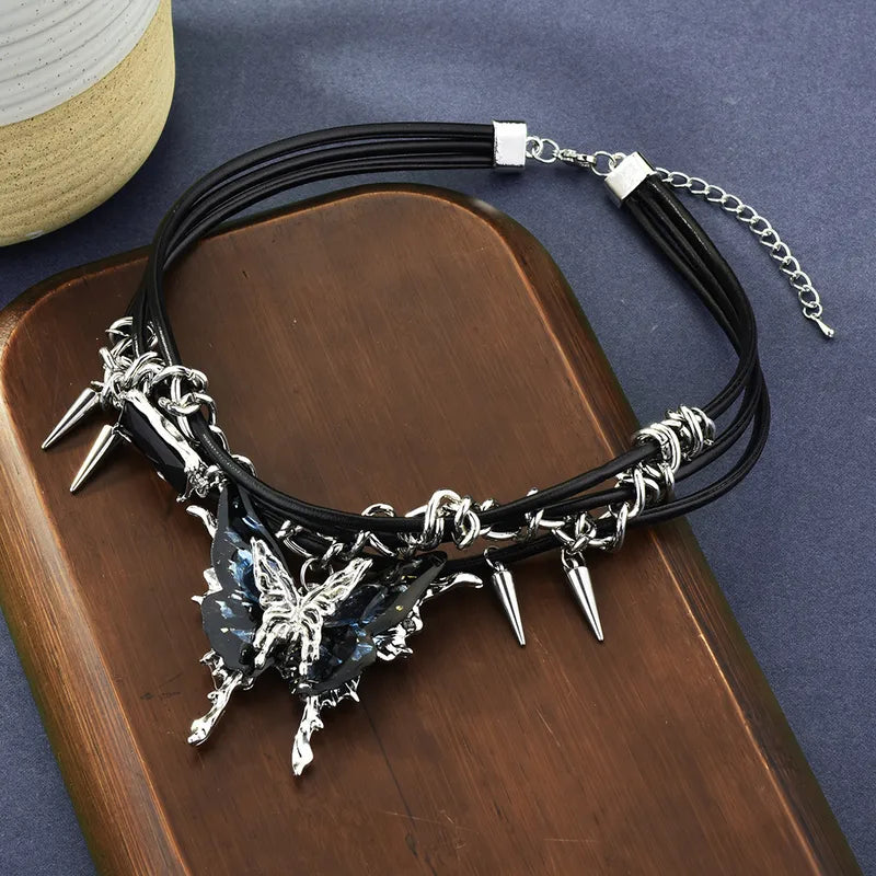 Gothic Punk Choker Set – Spiked Chain with Butterfly & Star Pendants