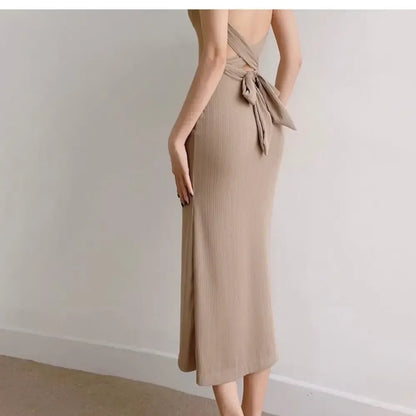 Women's Elegant Sleeveless Square Neck Bodycon Maxi Dress – Slim Fit Waist Cinching Long Dress