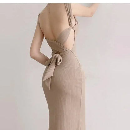Women's Elegant Sleeveless Square Neck Bodycon Maxi Dress – Slim Fit Waist Cinching Long Dress