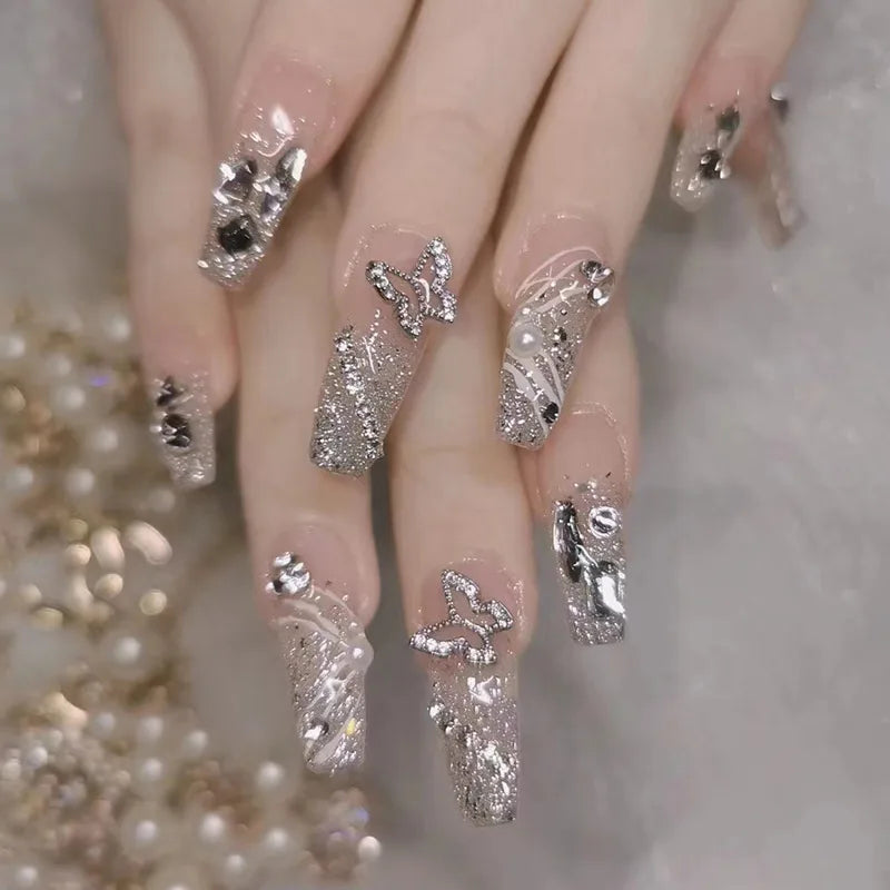 Butterfly Rhinestone Nail Set (Code-ZX#403)