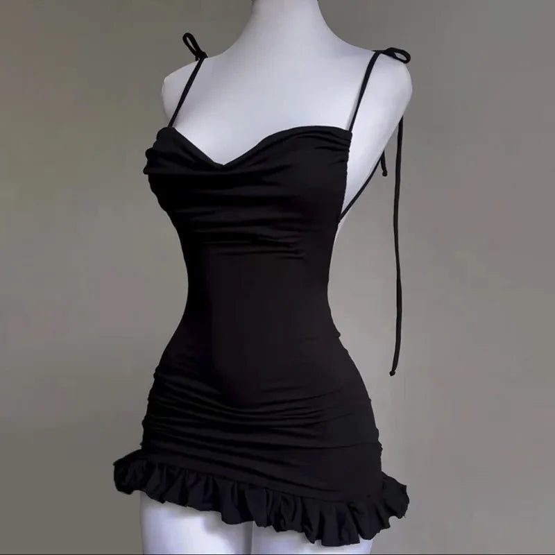Women's Y2K Sexy Backless Mini Dress – Lace-Up Sleeveless Bodycon Hot Girl Hip Skirt Summer Party Outfit