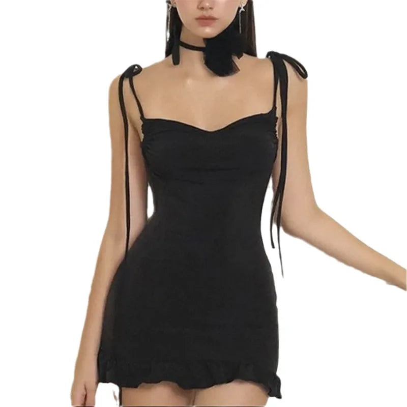 Women's Y2K Sexy Backless Mini Dress – Lace-Up Sleeveless Bodycon Hot Girl Hip Skirt Summer Party Outfit